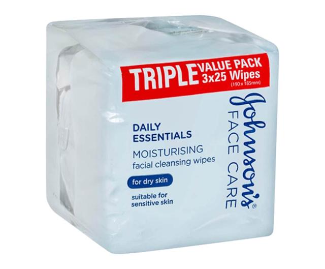 Johnsons Moisturising Facial Cleansing Wipes For Dry Skin 25 X 3 Pack