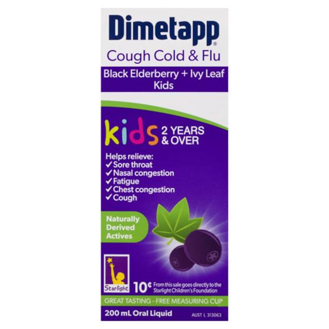 Dimetapp Kids 2+ Years Cough Cold & Flu Elderberry + Ivy Leaf 200Ml