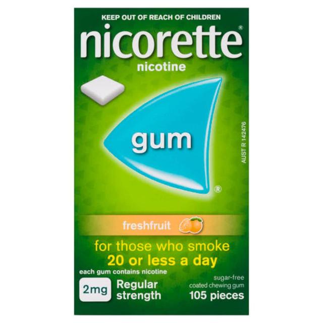 Nicorette Quit Smoking Nicotine Gum 2Mg Fresh Fruit 105 Pieces