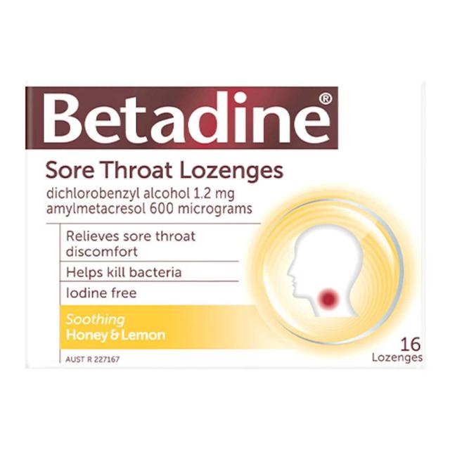 Betadine Sore Throat Lozenges Honey & Lemon 16 Pack