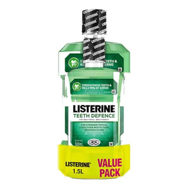 Listerine Teeth Defence Antibacterial Mouthwash 1 Litre + 500Ml Value Pack