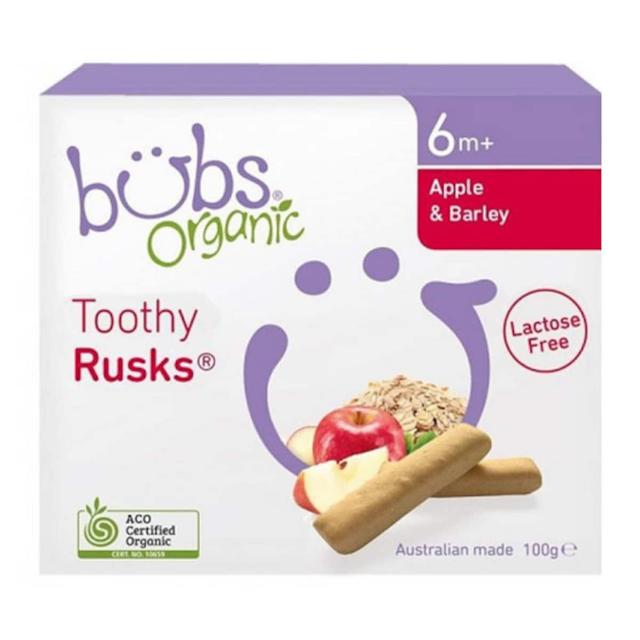 Bubs Organic Apple & Barley Lactose Free Toothy Rusk 100G