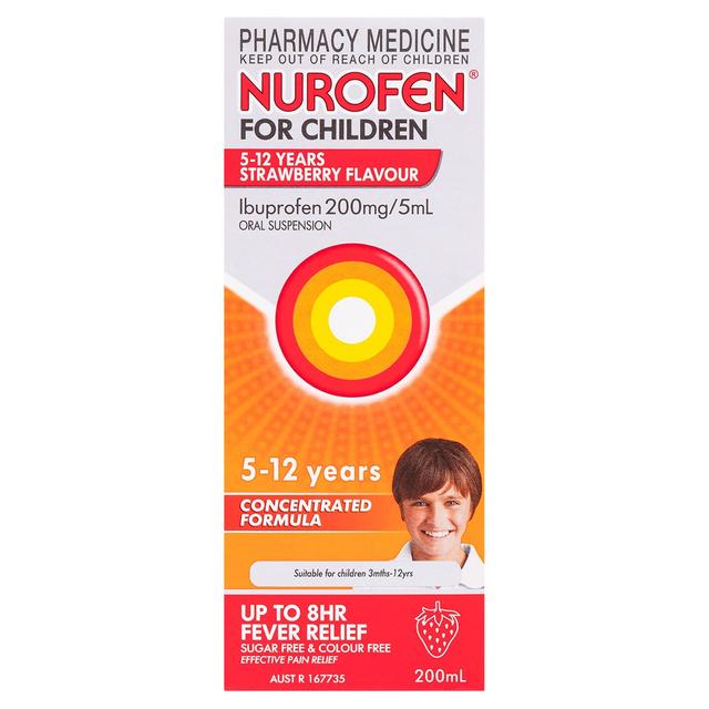 Nurofen for Children 5 - 12 Years Pain & Fever Relief Strawberry 200ml