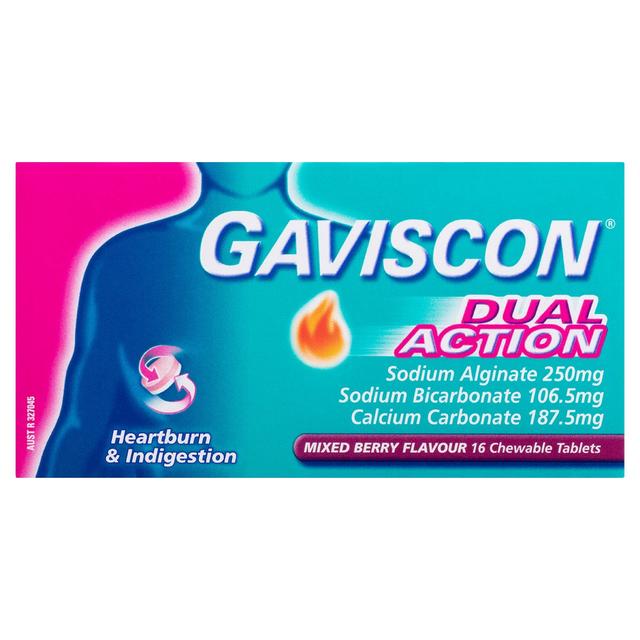 Gaviscon Dual Action Heartburn & Indigestion Mixed Berry 16 Chewable Tablets