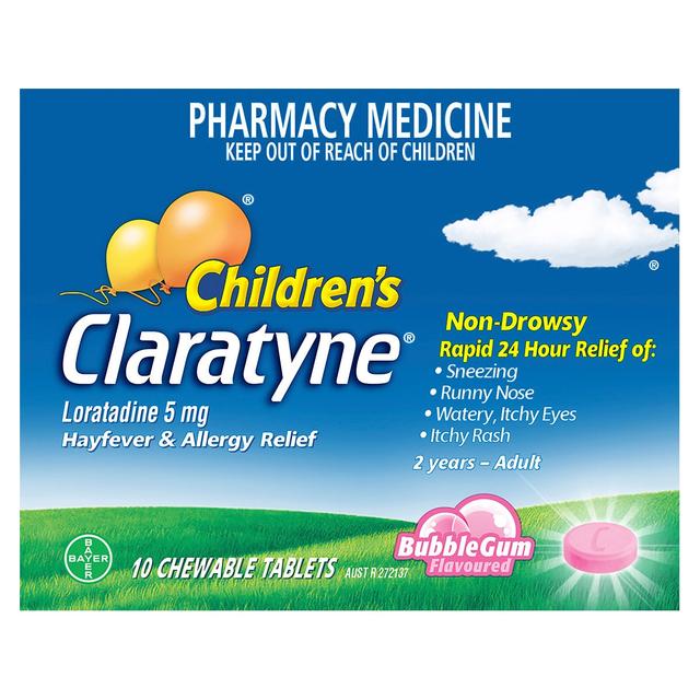 Claratyne Childrens Hayfever & Allergy Relief Bubblegum 10 Chewable Tablets