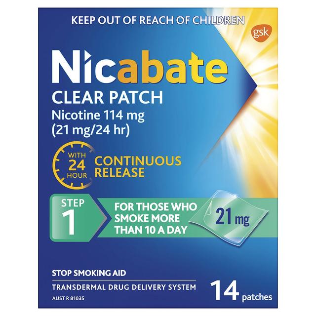 Nicabate Clear Patch 21Mg Step 1 Quit Smoking 14 Patches