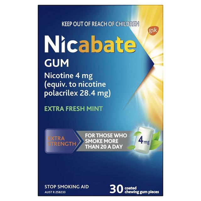 Nicabate Gum Extra Fresh Mint 4Mg Quit Smoking 30 Pack