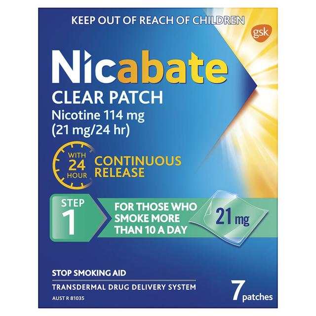 Nicabate Clear Patch 21Mg Step 1 Quit Smoking 7 Pack