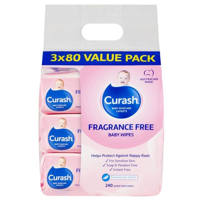 Curash Baby Fragrance Free 3 X 80 Baby Wipes