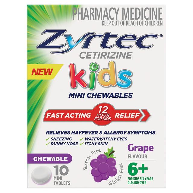 Zyrtec Kids Fast Acting Allergy & Hayfever Relief Grape 10 Chewable Tablets