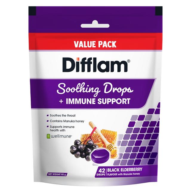 Difflam Soothing Drops + Immune Support Black Elderberry 42 Pack