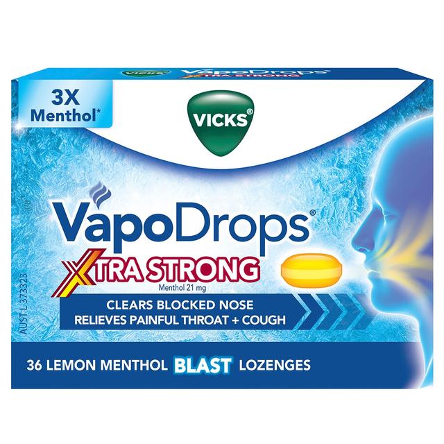 Vicks Vapodrops + Cough Xtra Strong Lemon Menthol Blast 36 Lozenges