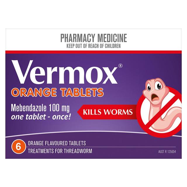 Vermox Worming Treatment 6 Orange Flavoured Tablets